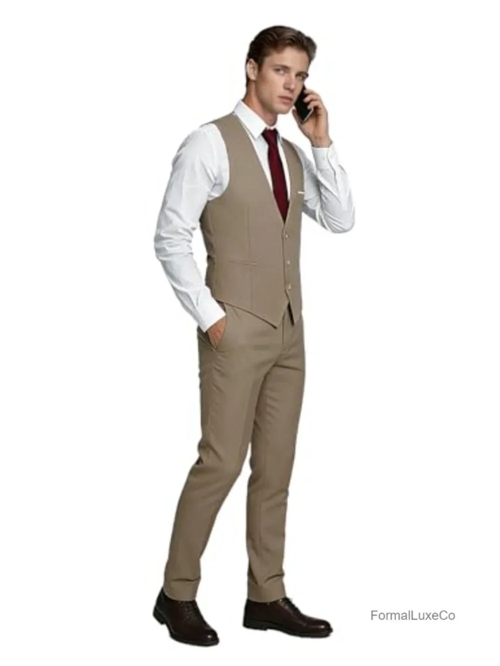 Men's Slim Fit Suit Vest V-Neck 3-Button Formal Waistcoat Lightweight Polyester